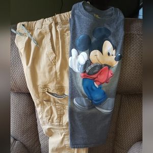 Gamer pocket cargo pants,  and tshirt  boys 14 reg Mickey Mouse LG shirt,